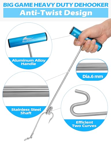 BLUEWING Fishing Hook Remover 12in/24in Stainless Steel Fish Dehooker Saltwater Push and Pull Dehooking Tool, Twist Resistance Design 1pc - color: Blue, size: 12", style: Dual Curve Design