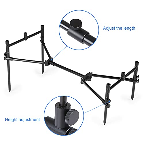 Karlak Detachable Fishing Rod Stand Buzz Bar Pole Rest Head Folding Retractable Fishing Rod Holder with Carry Bag