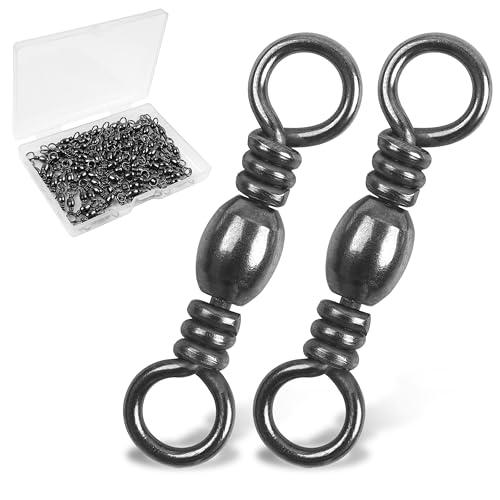 SILANON Barrel Swivels Fishing Tackle,60/120pcs Rolling Ball Fishing Swivels Connector Stainless Brass Solid Rings High Strength Saltwater Fishing Swivels Accessories - color: Black, size: 4#-60pcs