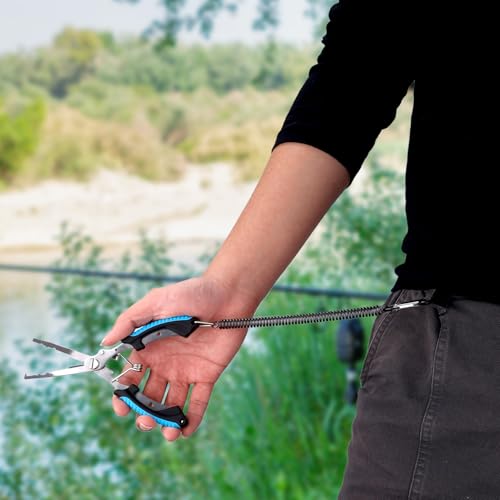BOXOB Fishing Pliers, Metal Fishing Pliers Saltwater Fishing Pliers Hook Remover Needle Nose Pliers Fishing Multifunctional Tool Accessories Fishing Gear and Gifts for Men - style: Blue Handle