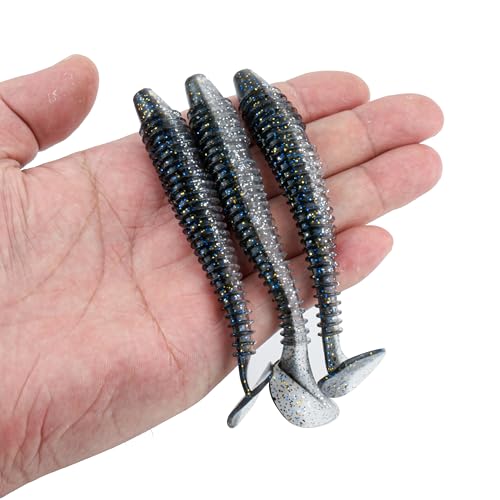 Paddle Tail Swimbaits 100/80/50PCS, 5/4/3/2 inch Soft Fishing Lures Bulk Pack – Durable Lifelike Action Lures for Bass, Trout, Crappie – Freshwater & Saltwater Fishing Gifts - color: Silver Blue, size: 5in, 50pcs