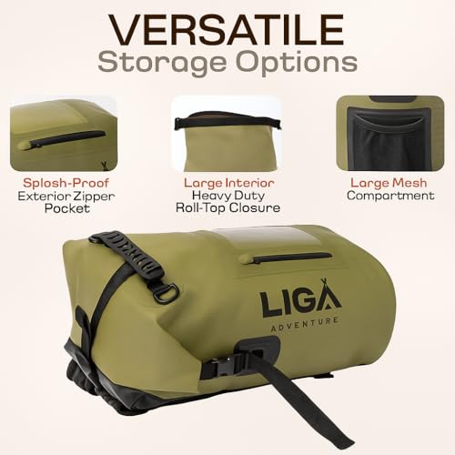 LIGA Waterproof Duffel Bag Backpack, 30L Heavy Duty Roll-Top Closure Travel Backpack, Cushioned Dry Storage Bag for Hiking, Kayak, Travel, Biking, Camping, Fishing (Green) - color: Green