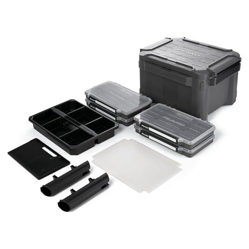 Plano GoNow Freshwater Fish Kit, Waterproof Field Box with Rod Holders, Cutting Board, 4 StowAway 3700 Boxes, Modular Storage Organizer, Charcoal - color: Charcoal, style: Fish Kit