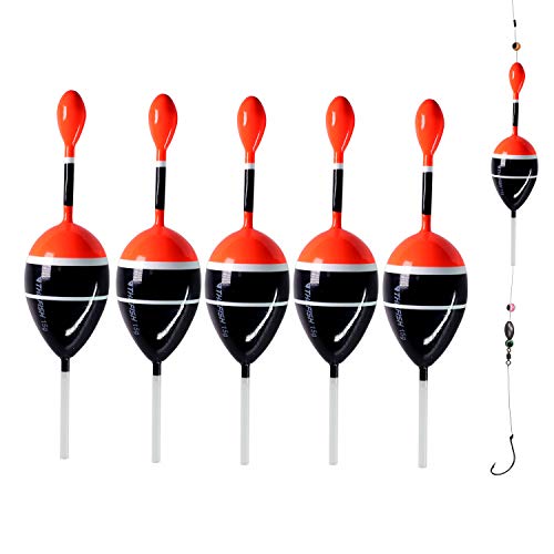 THKFISH Fishing Floats Bobbers Slide Floats Balsa Fishing Bobber Slip Bobbers for Crappie Panfish Trout Bass (1/2oz 2"x5.28") (1/6 1.6"x4.8") 5Pcs - color: Black and Red, size: 1/2 oz 2"x5.28" - 5Pcs
