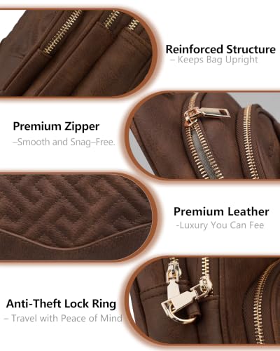 Anti Theft Crossbody Bags for Women RFID Leather Sling Purses,Crossbody Bags Travel Leather Fanny Pack for Women - color: Dark Coffee