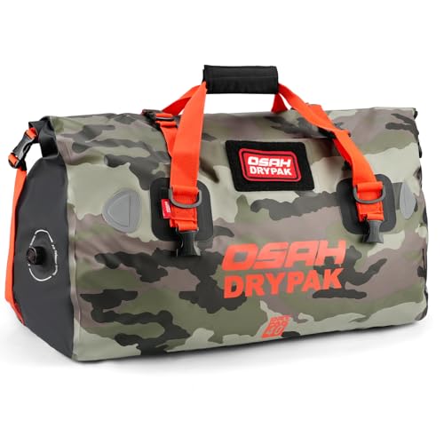 OSAH DRYPAK Waterproof Duffel Bag - Motorcycle Dry Bag Tail Bag with Large Storage Space, Waterproof Luggage Duffle Bags with Outer Mesh Zipper Pocket for Camping, Kayaking, Fishing & Traveling - color: Camouflage, size: 40L