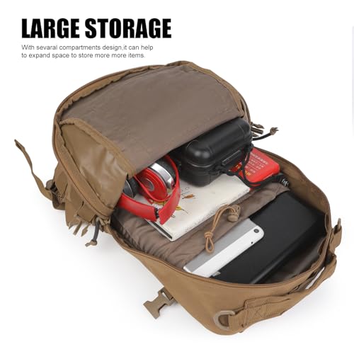 Small Tactical Hiking Backpack, 12L MOLLE Bookbag Daypack for Travel | MOLLE webbing expands carry options;compact,lightweight design fits hiking,school,camping,travel and daily use - color: Tan