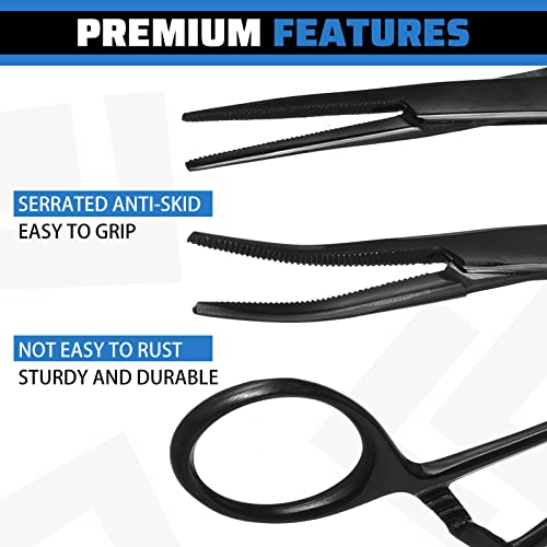 BBTO Hemostat Curved and Straight Hemostat Forceps Piercing Pliers Forceps, Stainless Steel Straight and Curved Pliers, Fishing Tweezer(Black,4 Pcs) - color: Black