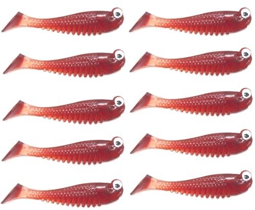 10Pcs Glow in The Dark Fishing Lures, Soft Plastic Swimbaits for Freshwater or Saltwater Use, Walleye Fishing Lures for Night Fishing Bass, Crappie, and Trout - color: Red-brown