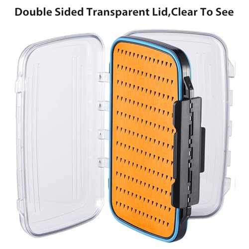 Gonex Fly Boxes for Fly Fishing Jig Boxes Two-Sided Waterproof Lightweight Fly Fishing Box Easy Grip Transparent Lid Fly Fishing Lures Box, 7.3"x 4.6"x 1.5", Orange - color: Orange, Black, Transparent, size: Size C (7.3"x 4.6"x 1.5")