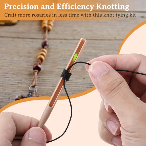 Dunkive 2 Pack Rosary Cord Knotting Tool, #7#9 and #36 Dual Head Twine Knotting Tool, Rosary Making Supplies, Beads Tying Kit, Beading Cord Kit for Jewelry, Fishing Hook, Bracelet(Brown) - color: Brown