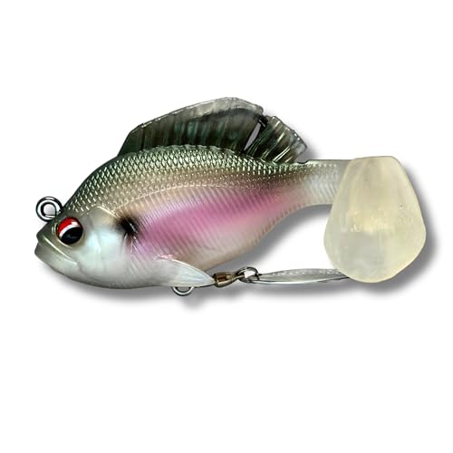 USA Bass Tackle - Hand Poured Underspin Gill - Weedless Gilly Paddletail Sleeper Swimbait with Bass-Tech Soft Plastic & Owner Mega Jig Hook Largemouth Smallmouth Spotted Bass - color: Washed Gill, size: 3/4