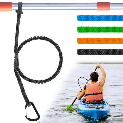 1/2/4 Pack Kayak Paddle Board Tether Leash Stretchable Strap Lanyard Rope, 3.3-7 Feet with Carabiner for SUP Kayaking Boating Canoeing Fishing Pole Rod or Other Gear - color: Black, size: 1pc(3.3-7ft)