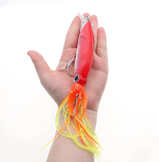 Squid Fishing Lures Large Simulation Luminous Artificial Lures Baits with 3D Holographic Eyes & Treble Hook, Built in Lead Blocks, Lifelike Plastic Fishing Soft Lures for Saltwater Fishing - style: Squid-5pcs