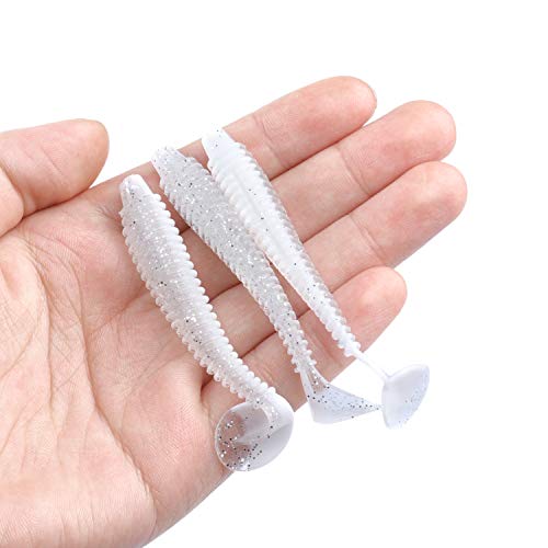 RUNCL Swimbaits Paddle 10/20/30/40PCS, 5/4/3/2 Inchs Paddle Tail, Soft Lure for Trout Crappie Bass, Durable Plastic Bait Swimmer for Saltwater/Freshwater, Fishing Lover's Gift - color: White Pearl, size: 3in, 30pcs