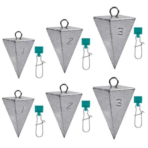 SIWIRIOM Pyramid Sinkers for Surf & Saltwater 6 Pack Fishing Weights Lead Sinkers with Slider Universal Connectors, Fishing Weights Assortment Kits Fishing Gear Tackle 1oz 2oz 3oz - size: Mixed-6pcs(1oz-2pcs + 2oz-2pcs + 3oz-2pcs)