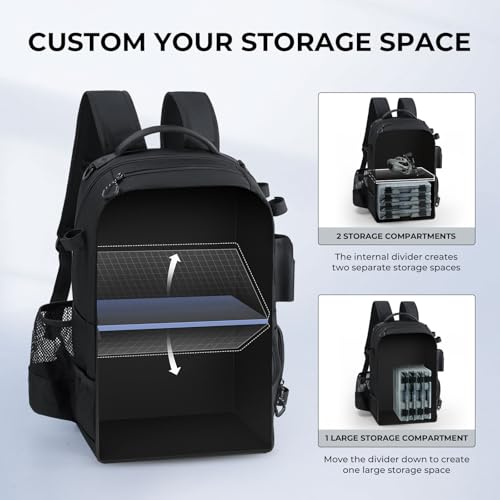 KastKing BaitSpace Fishing Tackle Backpack with Removable Bait Binder,2 Rod Holders Storage Fishing Gear and Equipment - color: A: Black (With (4) 3600 tackle boxes)