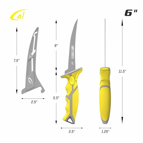 Gambler 6" Flex Fillet Knife Karl Fishing Knives, Bait Knife, Premium Swedish Stainless Steel Blade, Non-Stick Teflon Coating for Smooth, Precise Cuts, Freshwater/Saltwater - size: 6"