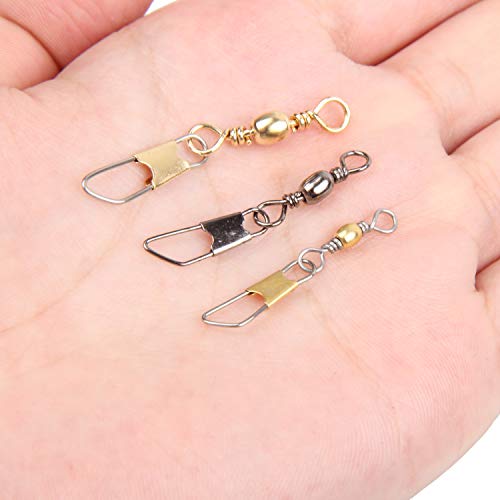 AGOOL Barrel Swivel Snap Kit - 50pcs Barrel Swivels with Safety Snaps High Strength Fishing Quick Connect Snap Swivels with Solid Ring Fishing Tackle Accessories Box Kit Size 4#,6#,8#,10#,12#,14# - color: 50pcs-black&gold