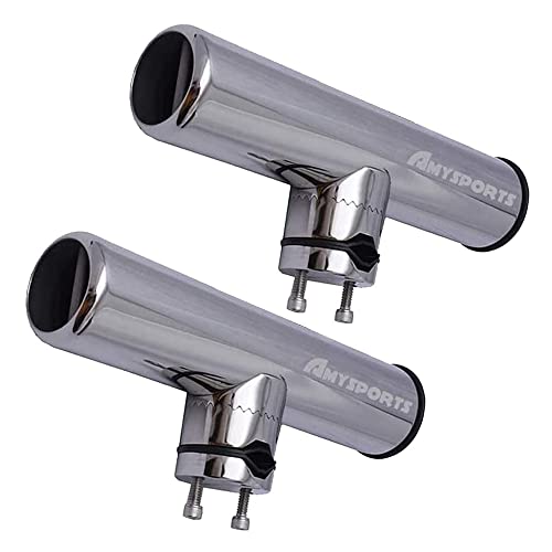 AMYSPORTS Rail Mount Rod Clamp Holders Boat Clamp Holders Rod Stainless Steel Fishing Rods Holder Adjustable Marine Side Mounted Support for Kayak Boats Fishing - size: 2PCS