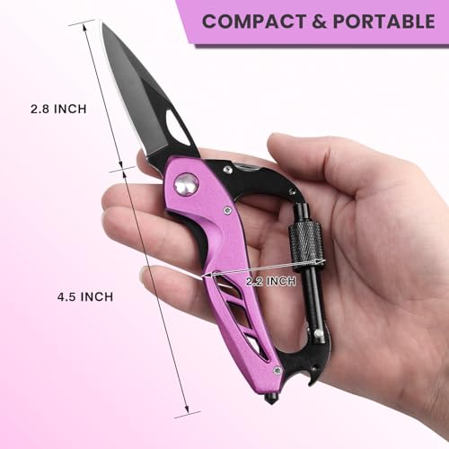 FUNBRO Pink Multitool Carabiner, Stocking Stuffers Gifts for Mom Women Wife, 6-in-1 Keychain Multi Tools with Window Breaker, Bottle Opener and Screwdriver, EDC Gear Gadget for Camping Hiking - color: Pink