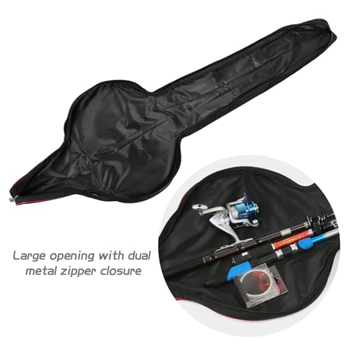 Fishing Rod Bag - 63 Inch Rod & Reel Protective Case, Portable Folding Pole Case, Waterproof Tackle Storage & Organizer - color: Black&Red