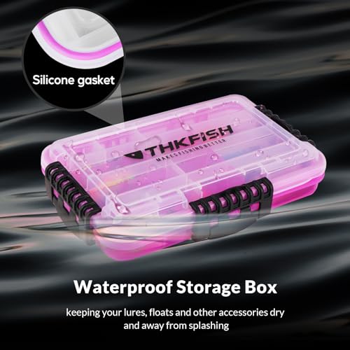 THKFISH Fishing Tackle Box 3600 Tackle Tray Floating Fishing Lure Box Storage Organizer Small Plastic Box with Adjustable Dividers,Sun-proof 1/2PCS - color: 1PCS-3600-PINK
