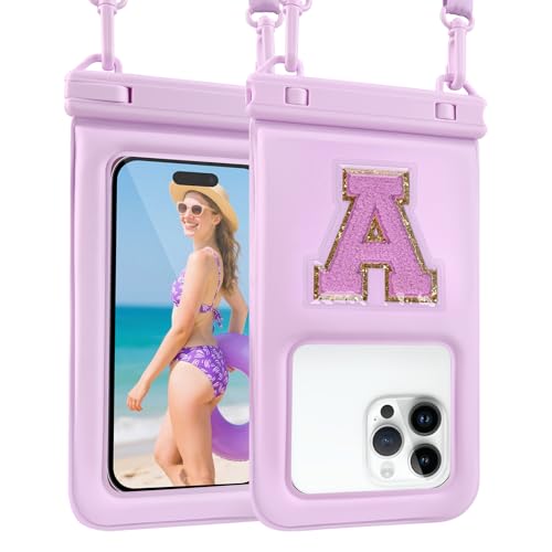 Waterproof Phone Pouch Floating, IPX68 Waterproof Phone Case for Beach Kayak Cruise Essentials, Dry Bag for iPhone 17 16 15 Pro Max Samsung S26 S25 S24, Up to 7", Purple Letter - color: Purple Letter