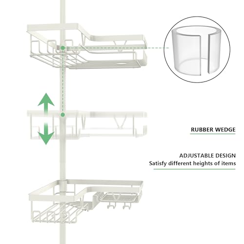 DAOYA Corner Shower Caddy Tension Pole, 4-Tier Adjustable Corner Shower Caddy with Soap Dish & Razor Holder, Stainless Steel Tension Pole Shelf Fits Bathtub & Floor 25-114.2 inches(Off-white) - color: Off-white