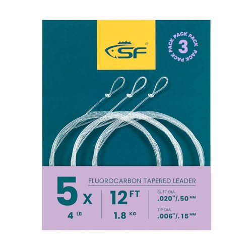 SF 3 Packs Pre-Tied Loop Fly Fishing Tapered Leader Fluorocarbon 7.5FT 9FT 12FT 0X 1X 2X 3X 4X 5X 6X 7X - color: Clear-3Packs, size: 12FT-5X