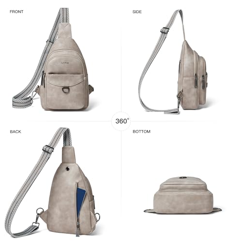 LATMAP 7L Sling Bag for Women Men Crossbody Belt Bag Small Travel Sling Backpack Anti Theft Chest Daypack Purse Faux Leather - color: Greyish