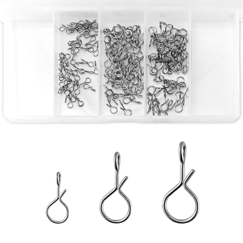 Alwonder 150-Pack Fly Fishing Snaps Twist Clips, 3/5 Sizes Stainless Steel Quick Change Lure Snaps No Knot Clip Quick Snap Fast Snap Lure Connector for Jigs Lures Fishing Clips Swivels Terminal Tackle - color: 150-Pack-3 Sizes(XS, S, M)
