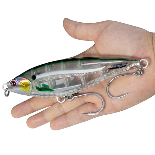 Alwonder High Speed Trolling Lures Saltwater Fishing Lures 6"/3oz Sinking Twitch Bait 7/0 Hook Deep Diving Jerkbait Fishing Plug Offshore Lure for Tuna Striper Mackerel - color: Transparent Green