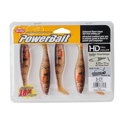 Berkley PowerBait Paddlin' PowerStinger Fishing Soft Bait - color: HD Yellow Perch, size: 4 1/4"