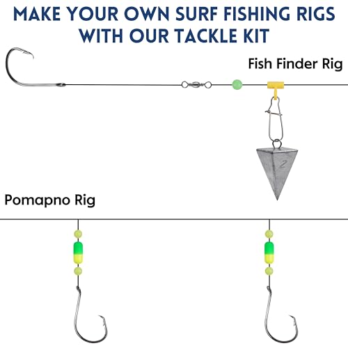 129pcs Surf Fishing Tackle Kit Fish Finder Rig Surf Fishing Rigs Include Pyramid Sinker Weights Sinker Slider Wire Leaders Hooks Swivels Beads Foam Floats Saltwater Fishing Accessories