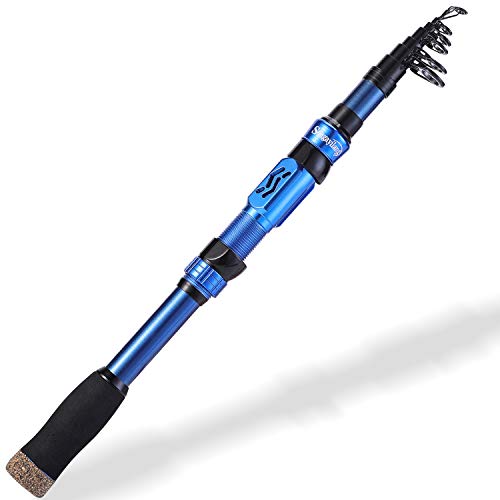 Sougayilang Telescopic Fishing Rod - 24 Ton Carbon Fiber,CNC Machined Reel Seat, Comfortable EVA Handle, Travel Fishing Rod for Bass Trout Fishing - color: BLUE, size: 9.9 ft