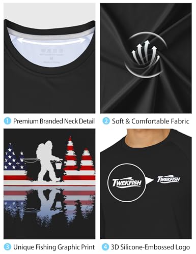 Men's UPF 50+ Sun Fishing Shirt, Long Sleeve UV Protection Tee, Quick Dry Rash Guard for Outdoor Swim Hiking - color: Black (Flag Bigfoot), size: X-Large