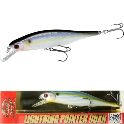 LUCKY CRAFT Lightning Pointer 98XR, Freshwater Bass Fishing Lures and Walleye Fishing Lures, 4" Slow Sinking Jerkbait, 6-7ft Depth, Largemouth Smallmouth, Tournament Fishing Gear - color: 183 Pearl Threadfin Shad