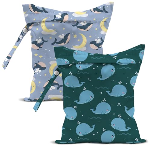 2-Pack Reusable Wet Bags, Fish & Marine Animal Pattern Wet Dry Pouch for Outdoor Daily Carrying - color: Fish20