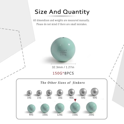 Lead Free Fishing Weights Sinkers 10g-200g Coated Egg Sinkers Weights Oval Shape Assorted Sizes Bag and Fishing Weights Assortment Box Non-Lead Fishing Weights Saltwater Freshwater - style: 150g(5.29oz)-8pcs