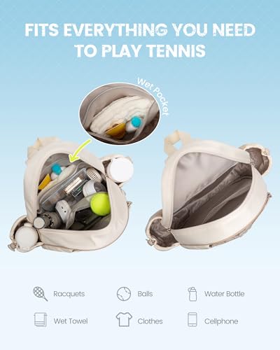 Sucipi Tennis Bag, Quilted Tennis Sling Crossbody Backpack, Water Resistant Tennis Racket Bags for Women Men, Suitable for Pickleball Tennis Badminton - color: Beige, size: Medium