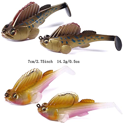 Weedless Soft Plastic Fishing Lures for Bass Trout - Paddle Tail Swimbaits With Hidden Pre-Rigged Sharp Hooks for Freshwater Saltwater - 5pcs Kit With Box - color: A:2.75in/0.5oz/5pcs