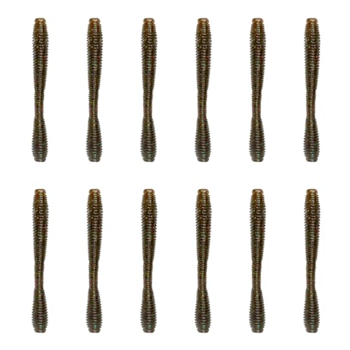 6th Sense – Bounce Worm Bass Fishing Lure Soft Plastic Worm for Wacky Neko Drop Shot Texas Rig - color: Green Pumpkin Juice, size: 3in. (12/pk)