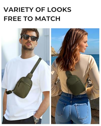 CHOLISS Small Sling Bag for Women and Men, Crossbody Bags Trendy Fanny Packs Chest Bag with Extended Strap - color: D03 Green - Upgrade