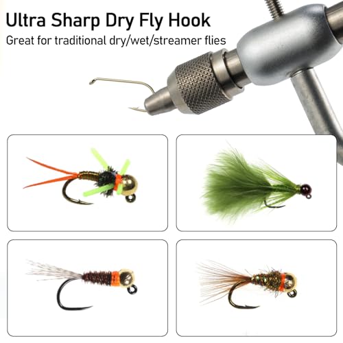 Dr.Fish 100 Pack Dry Fly Hooks Black Nickel High Carbon Steel Fly Tying Material Accessories Trout Salmon Fishing Hooks Freshwater Saltwater Fishing Barbed-Gold - color: Dry Fly Hooks-Gold, size: #14