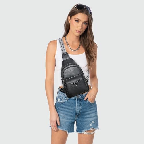 LATMAP 7L Sling Bag for Women Men Crossbody Belt Bag Small Travel Sling Backpack Anti Theft Chest Daypack Purse Faux Leather - color: Black