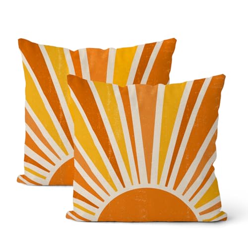 Summer Outdoor Pillow Covers 16x16 Inch 2 Pcs Mustard Yellow Orange Sunshine Decor Throw Pillows Boho Abstract Sun Farmhouse Holiday Decoration Pillowcase Linen Cushion Cover for Couch Sofa Bed - color: Boho Sun 04, size: 16" x 16" (Pack of 2)
