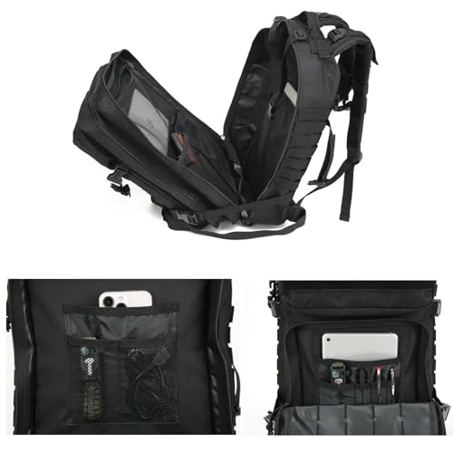 Tactical Backpack for Men, 45L Military Gym Backpacks, Large 3-Day Assault Pack Bug Out Bag MOLLE Daypack for Rucking Fishing Camping(Black) - color: Black