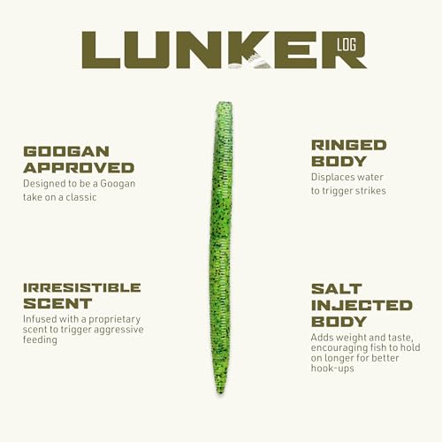 Googan Baits Lunker Log Soft Plastic Stick Bait for Bass Fishing, Classic Worm Profile for Texas Rig, Wacky Rig and Ned Rig - color: Pearl