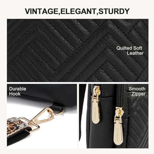 BOSTANTEN Sling Bag Quilted Crossbody Bags for Women Cross Body Purse Leather Fanny Pack with Adjustable Guitar Strap - color: A-black